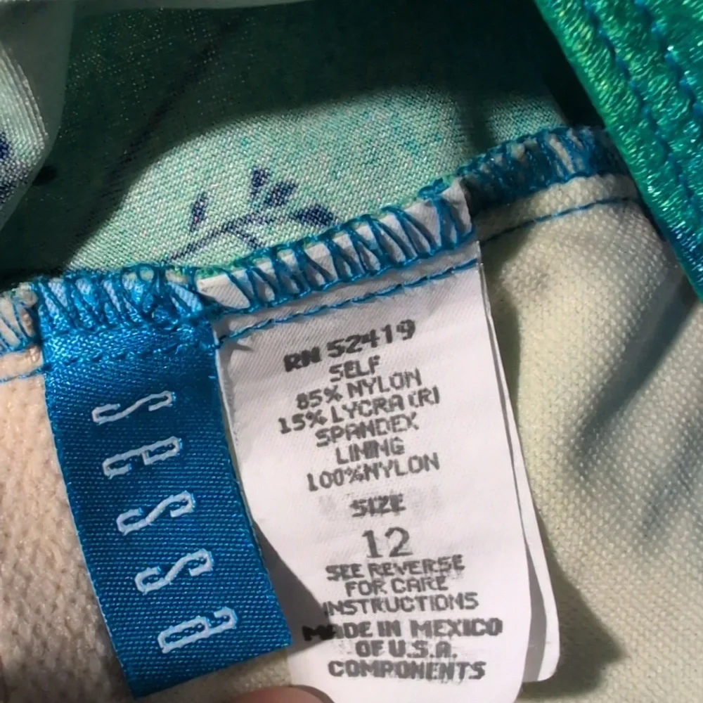Vintage Women's‎ Blue Green Floral Print Swimsuit Size 12